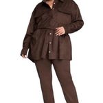 Good American  Chocolate Brown Faux Suede Pant Size 8 Boss Split Hem Straight Leg Photo 4