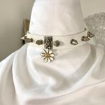 Early 2000's Gothic White Faux Leather Silver Stud Charm Choker Collar Necklace Photo 1