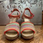 Poetic License | Chevron Woven Open Toe Wooden Heels Size 9 Orange Photo 1