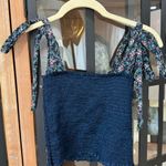 Koch  navy smocked crop top tie straps bows floral cece satin stretchy flowers Photo 4