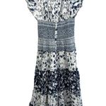 Mlle Gabrielle Mixed floral print boho smocked shirred midi maxi patchwork navy white dress Photo 11