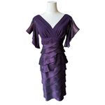 Adrianna Papell  Silk Plum Flutter Sleeve Tired knee length Dress size 2 Photo 13