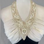 Jovani Vintage Bari-Jay 90s beaded white chiffon & dark blue velvet formal dress size 6 Photo 1