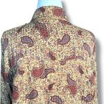 Vintage 90s Top Tan Maroon Silk Paisley Button Front Long Sleeve Dark Floral 6 Photo 3
