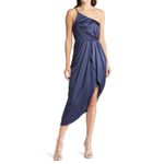 Lulus Law of Attraction Navy Blue One-Shoulder Asymmetrical Midi Dress XS Photo 2
