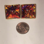 YSL Yves Saint Laurent Iridescent Red Pink Gold Tone Earrings Photo 10