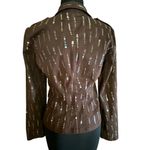 Cache Brown Sequin Encrusted Gemstone Buttons Jacket Top Fitted Stretch $198 NWT Photo 3
