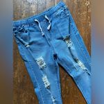 Stretchy Drawstring Distressed Skinny Jeans Womens Size L/XL Photo 1
