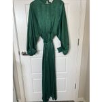 Aura  Emerald Green Satin Maxi Dress With A Tie Belt Slit Long Puff Sleeves Small Photo 1