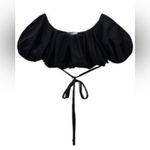 ZARA Off-the-Shoulder Puff Sleeve Criss Cross Self Tie Crop Top in Black Medium Photo 2