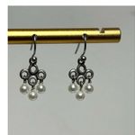 Vintage Silver Toned Cluster Dangle Earrings Mini Pearls Dainty Classy Jewelry Photo 1