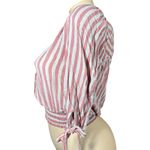 Faith and joy Sz S Cropped 3/4 Sleeve Blouse Top Pink Beige Striped Nautical Photo 2