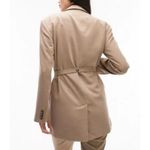 Topshop Belted Blazer Jacket Tan Beige Size 2 NWT Tailored Longline Modern Fit Photo 2