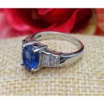 Sterling Silver Cocktail Ring FAS 925 Size 7 Baguette CZ & Blue Center Stone Photo 2