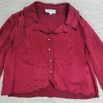 Vintage Joan Yellen Rhinestone Button Satin Blouse Womens Medium Red Silky Top Photo 6