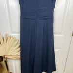 Maggy London Women's Blue V-Neck Hi-Lo Midi Dress Ruffle Detail Size 10 Photo 5