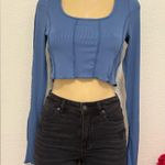 SheIn  Blue Fitted Long Sleeve Crop Blouse Photo 0