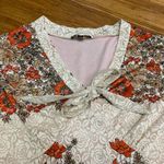 Suzanne Betro  Floral Blouse Women Size 2X Tie Neck 3/4 Sleeve Top Boho Chic Lace Photo 1