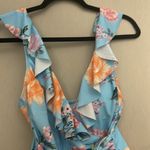 Cupshe  blue floral ruffle NWT v neck one piece swim suit Photo 2