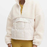 Fabletics Nelly Mixed Media Teddy Pullover Jacket Cream XL Half Zip Photo 0