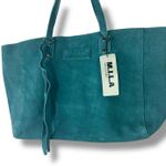 M.I.L.A. NWT Jade Green Genuine Leather Tassel Shoulder Luxe Tote Shoulder Bag Photo 2