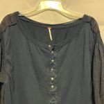 Free People  Light Magic Womens Sweater Medium Cotton Henley Puff Sleeve Boho Photo 3