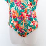 NWT Maree Maree One Shoulder Floral Print Ruffle Swimsuit US 8 Tropical Resort Green Photo 2