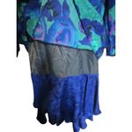 Vintage 80s Metallic Floral Party Dress Blue Green Plaza South Size 8 Photo 3
