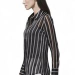 White House | Black Market Black Sheer Shadow Stripe Button Down Shirt size 10 EUC Photo 2