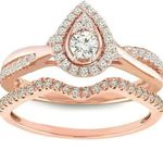 10kt Rose Gold 1/2 CT diamond bridal engagement ring set size 7 Silver Photo 0