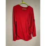 Boutique  Red Long Sleeve Cross Front Pleated Hem Smocked Waist Shirt Large Photo 3