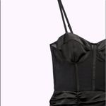 ZARA COMBINATION SEMI-SHEER V-NECK MINI GATHERED DETAIL DRESS W/CORSET BLACK NEW Photo 10