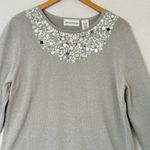 Alfred Dunner Sequin Embellished Crewneck Sweater Size M Metallic Sparkle Career Photo 1