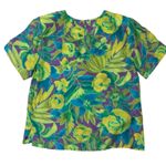 Vintage Jack Mulqueen Silk purple, green, and blue Floral Shirt size Medium Green Photo 0