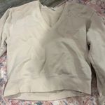 AGOLDE  Low V-Neck Balloon Sleeve Cotton Sweatshirt in Beige Neutral Photo 11