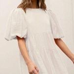 Moon River Bubble Sleeve Tiered Mini Dress in White Photo 0