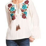 Ariat NWT Reflections Floral Embroidered Blouse S White Photo 0