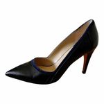 Diane Von Furstenberg  Pumps Black Leather Blue Suede Trim Stiletto Heels 7 DVF Photo 7