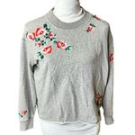 Madewell Mile(s) Embroidered Cutoff Sweatshirt Small Gray Floral Oversized Photo 0