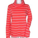 J. Crew Sweatshirt Womens Small Coral White Striped Mockneck Casual Comfy Cozy Orange Photo 0