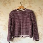 Talbots Tweed Crewneck Cardigan Sweater burgundy purple knit wool blend preppy Photo 2