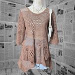 Firmianalily Brown Boho Crochet Knit Tunic Top Asymmetric Hem Festival L Size L Photo 1
