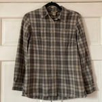 Duluth Plaid Flannel Button Down Long Sleeve Grey Gray Cream Plaid Vented Hem Size XS Photo 0
