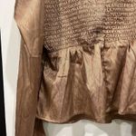 TCEC NWT  Puff Sleeve Smocked Longsleeve Blouse Metallic Brown Size Medium Photo 4