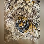 Vintage Lena G.I.H. Tiger Jungle Silk Scarf 34x43” Brown Photo 2
