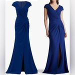 Tadashi Shoji NEW TADASHI SHOJ CARGILL pleated Crepe Trumpet draped Blue gown sz L Photo 2