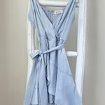 Rumor Light Blue Belted Flared Ruffle Bottom Mini Dress SZ Small Photo 0