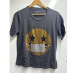Le Superbe Small Keep Smiling Rhinestone Sequin Mask Graphic Tee Bling Grey Gray Photo 5