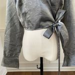 Vintage 80s 90s Le Château Metallic Silver Gunmetal Cropped Wrap Shirt M Size M Photo 3
