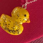 Rubber Ducky Necklace Glitter Bedazzled Gold Flakes Bubble Bath Toy Y2K Kawaii Yellow Photo 2